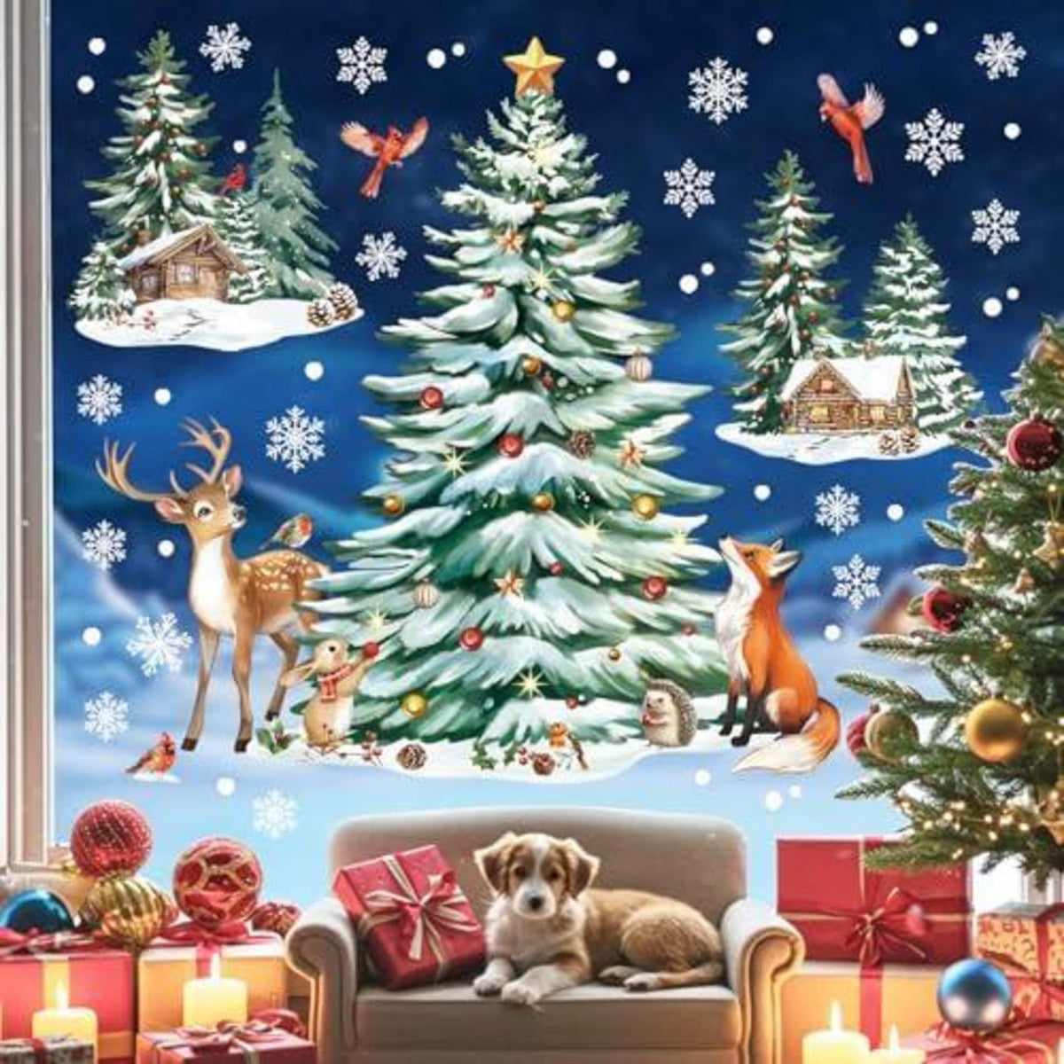 Weihnachts Fensterbilder Baum Schneeflocken Aufkleber Set