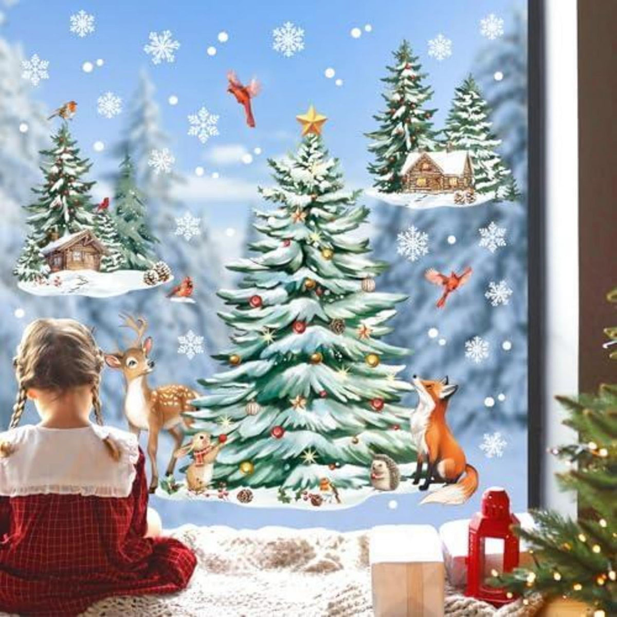 Weihnachts Fensterbilder Baum Schneeflocken Aufkleber Set