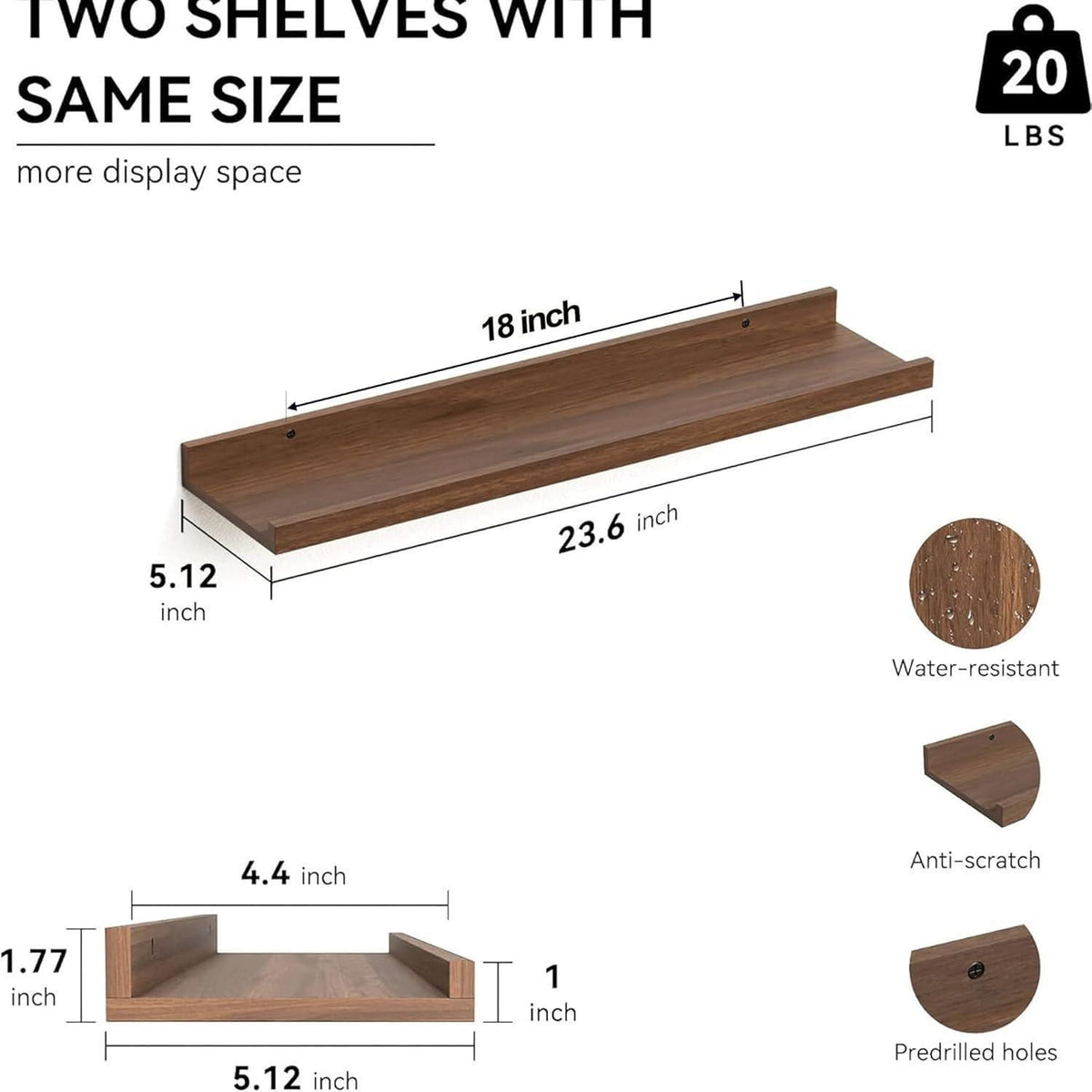Wandregal Walnuss MDF 60x13 cm 2er Set