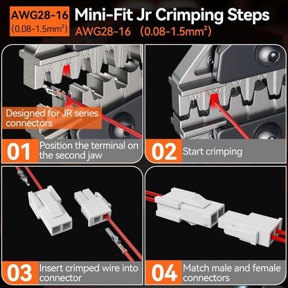 Crimpzangen Set 472-teilig mit Mini-Fit Jr. Steckern | 0,08-1,5mm²