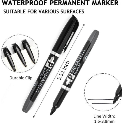 30 Schwarze Permanentmarker Fein, Wasserfest & Schnelltrocknend