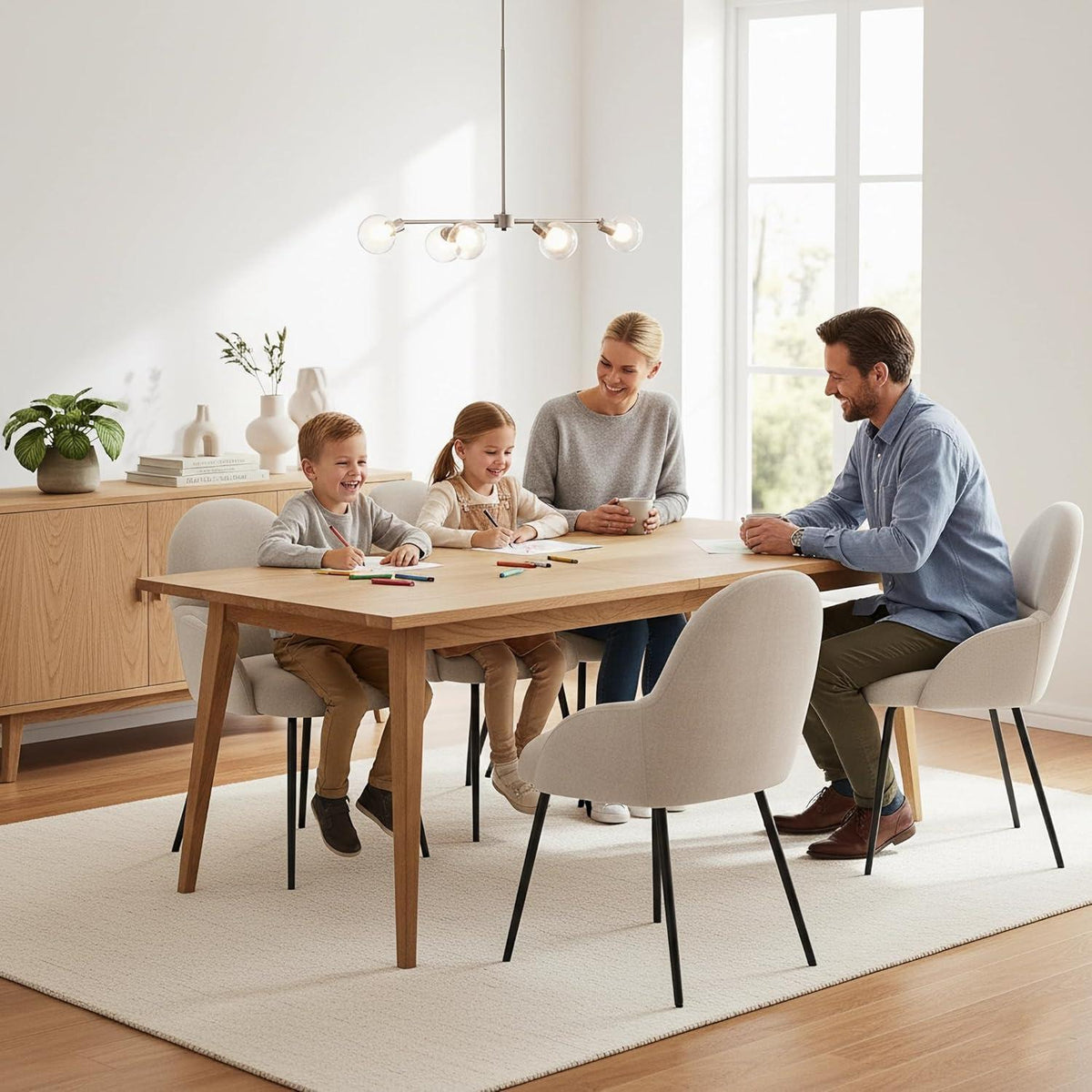 Esszimmerstühle 2er Set mit Armlehne – Beige Leinen & Metall