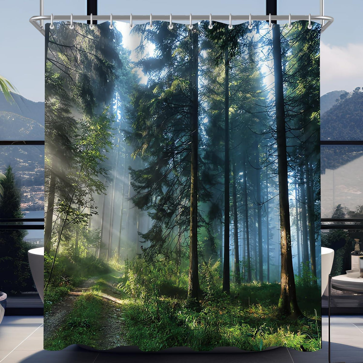 Duschvorhang 150x200 cm Wald Dschungel, Wasserabweisend, Beschwerter Saum