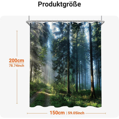 Duschvorhang 150x200 cm Wald Dschungel, Wasserabweisend, Beschwerter Saum