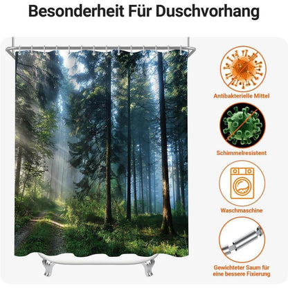 Duschvorhang 150x200 cm Wald Dschungel, Wasserabweisend, Beschwerter Saum