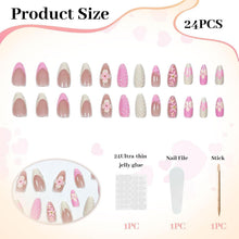 24er Set French Press on Nails – 3D Blumendesign, Mandelförmig