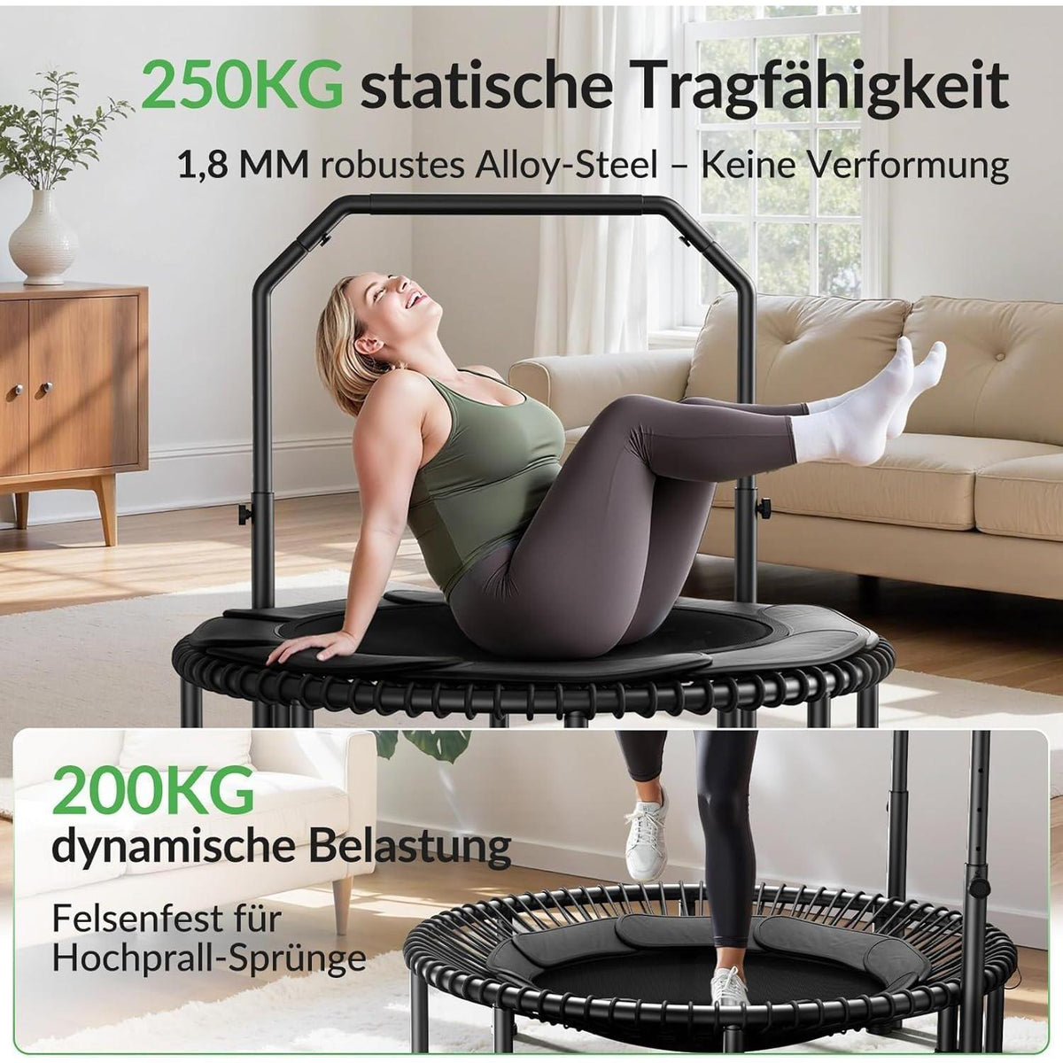 Fitness Trampolin für Erwachsene – 122cm, 250kg Belastbarkeit