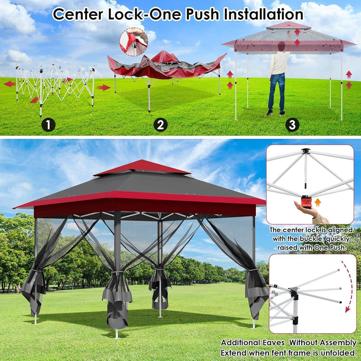 3x3m Pavillon mit Moskitonetzen, wasserdicht & stabil