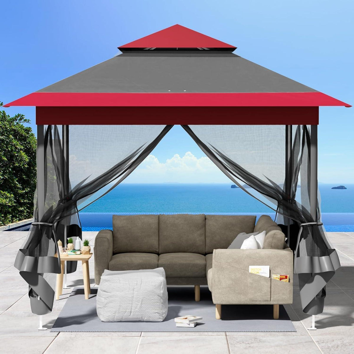 3x3m Pavillon mit Moskitonetzen, wasserdicht & stabil