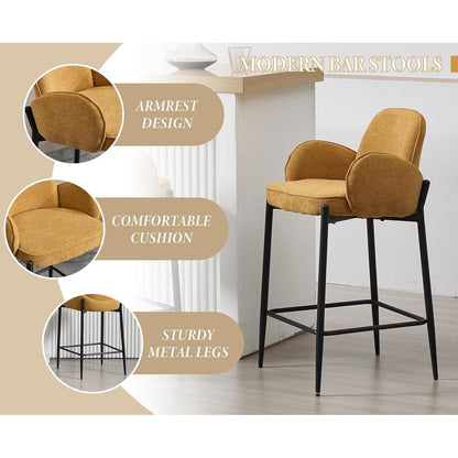 Barhocker Set 2er – Chenille, Metallgestell, Gelb