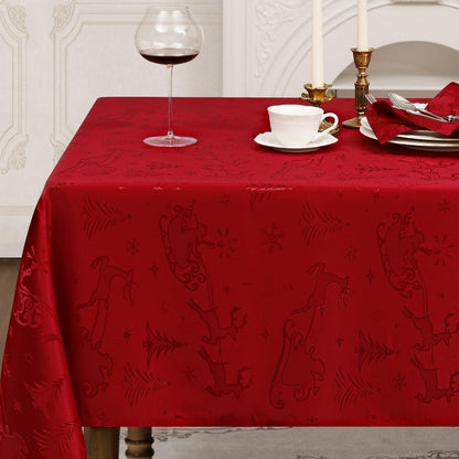 Romanstil Tischdecke Weihnachten Rot 150x300 cm Jacquard Rentier