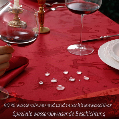Romanstil Tischdecke Weihnachten Rot 150x300 cm Jacquard Rentier