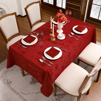Romanstil Tischdecke Weihnachten Rot 150x300 cm Jacquard Rentier