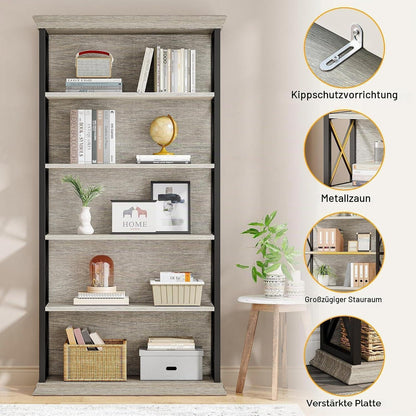 5-stufiges Bücherregal grau – Industriedesign & Stauraum