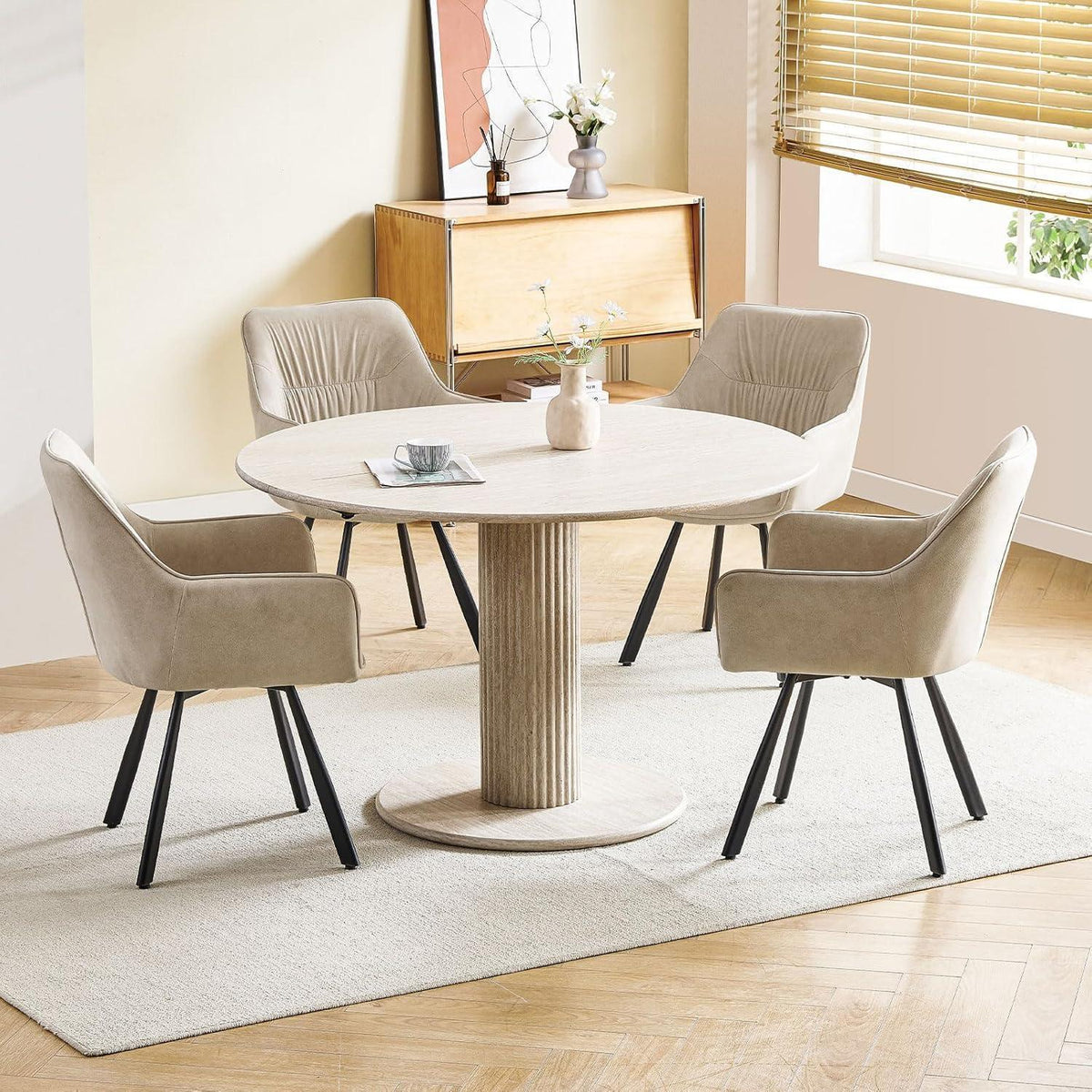 Drehbarer Esszimmerstuhl Set 4er – Samt, Khaki