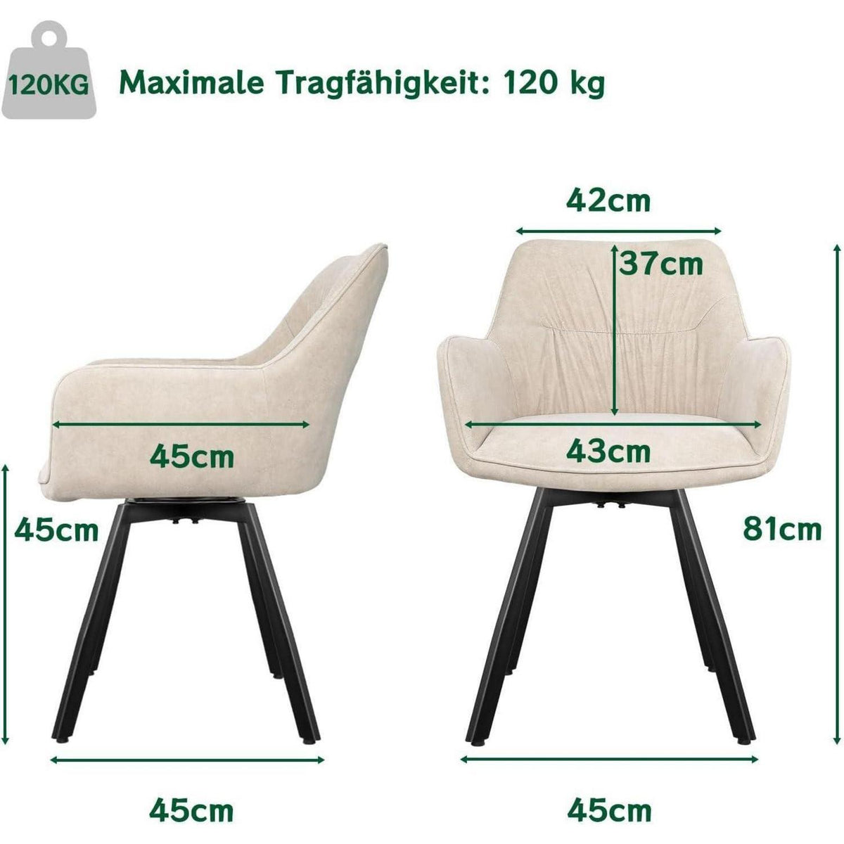 Drehbarer Esszimmerstuhl Set 4er – Samt, Khaki