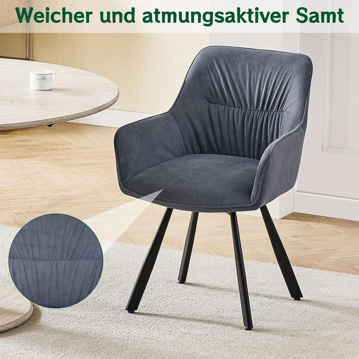 Drehbarer Esszimmerstuhl Set 2x Grau, Samt & Armlehnen