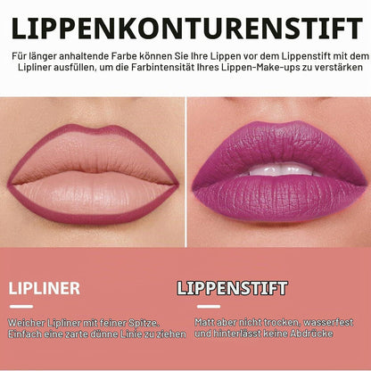 Mattes Lippen-Set: 6 Lipliner + 6 Lippenstifte – Natürliche Töne