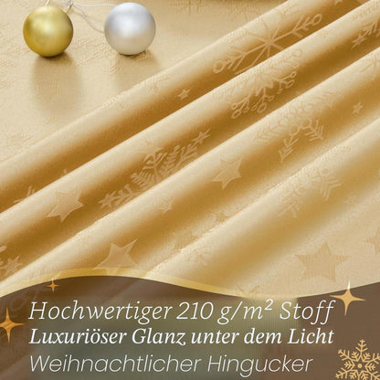 Romanische Weihnachts Tischdecke Gold 140x240 cm Schneeflocken & Sterne