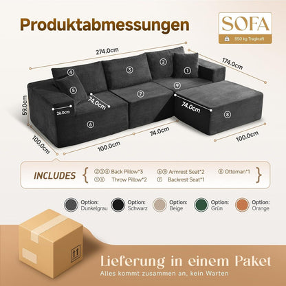 Großes Ecksofa 275cm mit Schlaffunktion & Ottomane