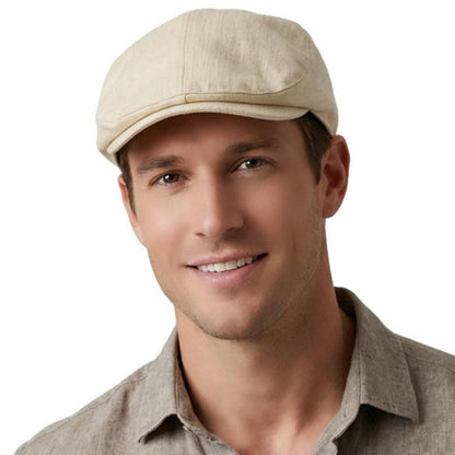 Baumwoll Flatcap Herren Damen – Schiebermütze Beige, Verstellbar