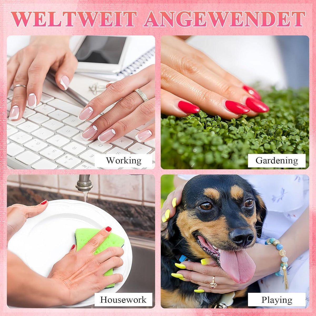 24er Set French Press on Nails - Kurz & Quadratisch Rosa