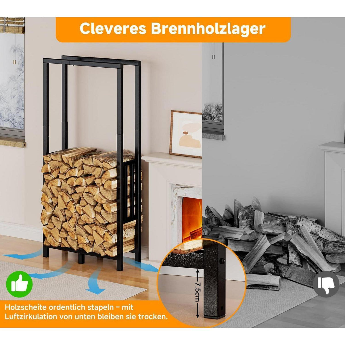 Verstellbares Kaminholzregal für Innen & Außen