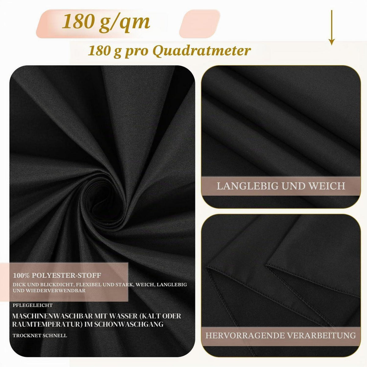 12x Schwarz Tischdecke 153x260cm - Rechteckig & Waschbar