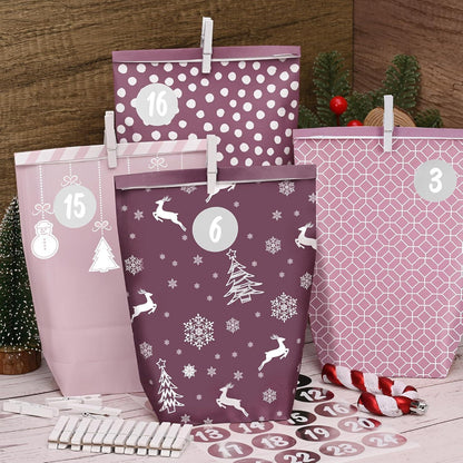Adventskalender Tüten zum Befüllen, Rosa, 24 XXL Geschenktüten
