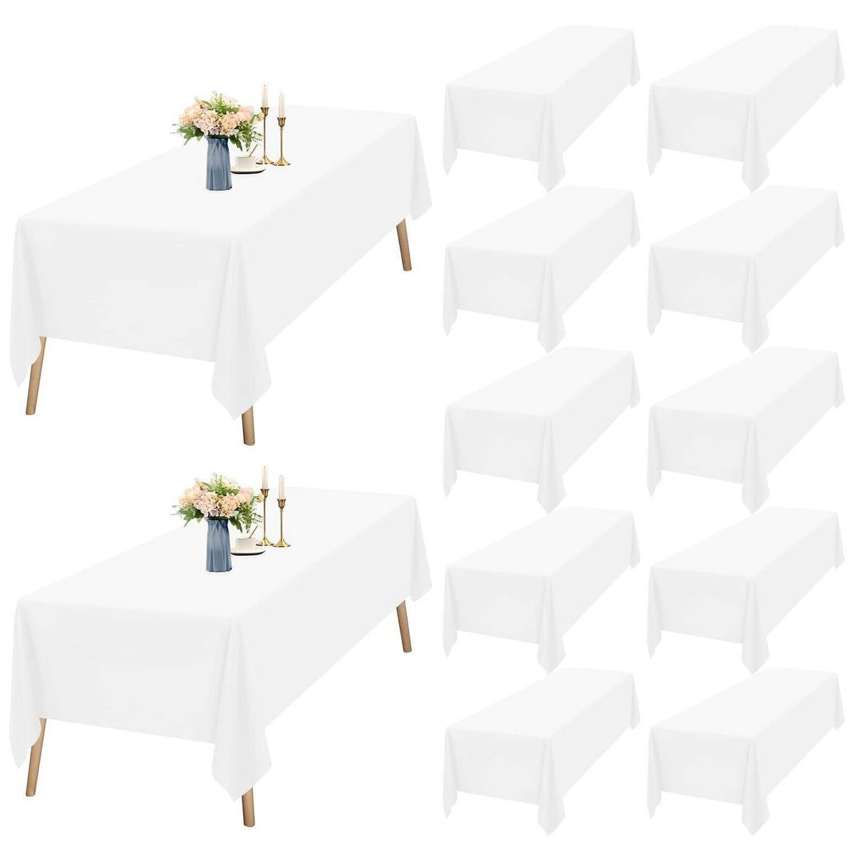 12x Weiße Tischdecken 153x260cm – Rechteckig & Waschbar