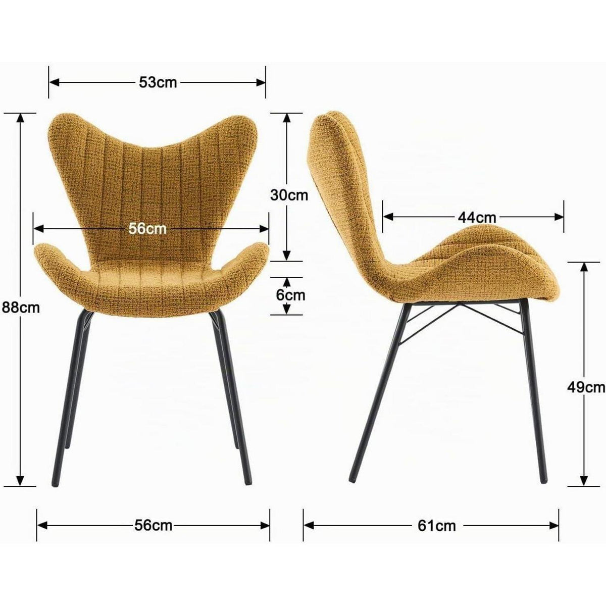 Esszimmerstühle Set 4 – Gelb, Chenille & Metallgestell
