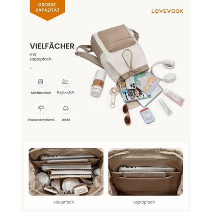 Laptop Rucksack Damen Wasserdicht – 15.6 Zoll, Beige & Khaki