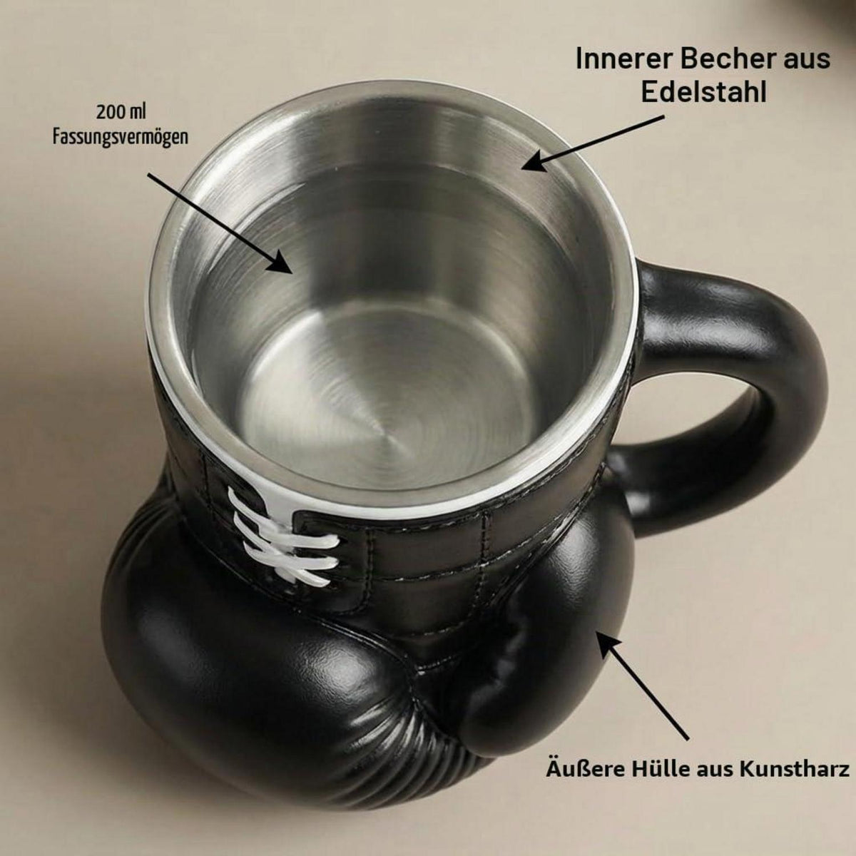 Boxhandschuh Tasse – Kaffeebecher für Sportfans & Boxer (Schwarz)
