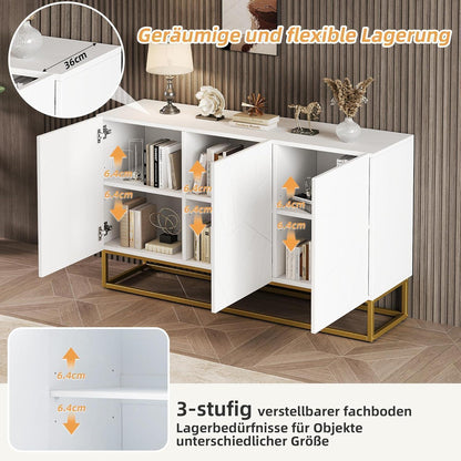 Hochglanz Sideboard Weiß mit 4 Fächern & Verstellbaren Regalböden