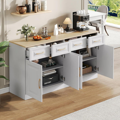 Weißes Sideboard mit 4 Schubladen & Scheunentüren (140x40x75cm)