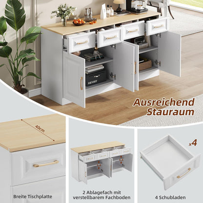Weißes Sideboard mit 4 Schubladen & Scheunentüren (140x40x75cm)