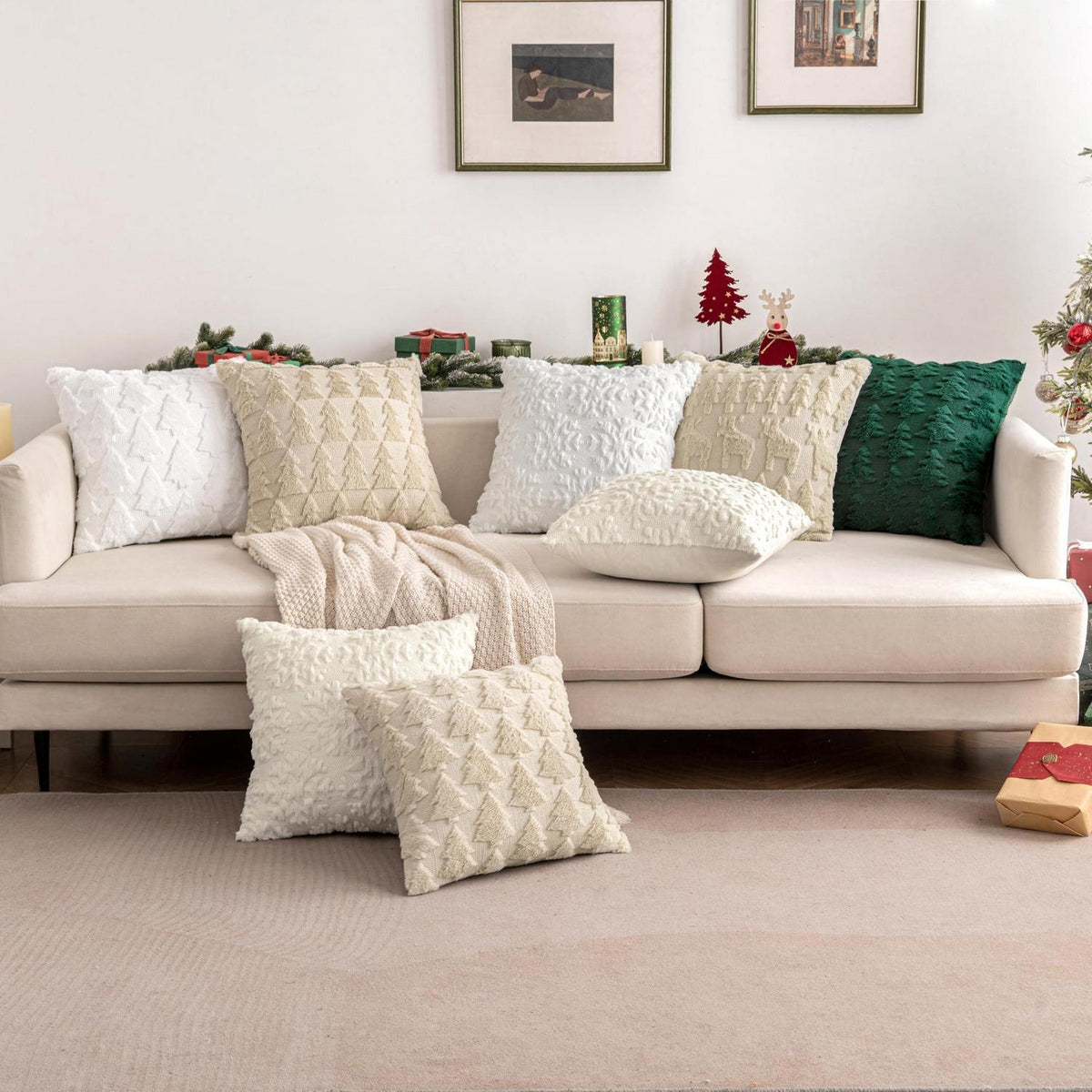 Weihnachtliche Kissenbezüge 2er Set – Beige, 50x50 cm