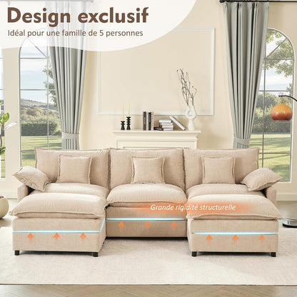 Modulares U-förmiges Sofa 3-Sitzer mit Hocker, Hellbraun