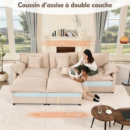 Modulares U-förmiges Sofa 3-Sitzer mit Hocker, Hellbraun