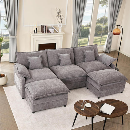 Modulares U-förmiges Sofa 3-Sitzer mit Hocker (Grau)