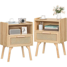 LELELINKY Nachttisch 2er Set Rattan Boho mit Schublade