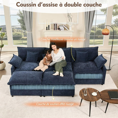 Modulares U-förmiges Sofa 3-Sitzer Navyblau mit Hocker