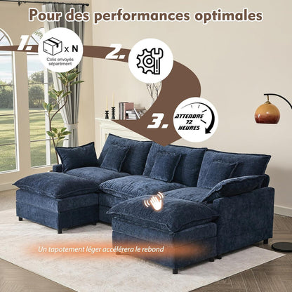 Modulares U-förmiges Sofa 3-Sitzer Navyblau mit Hocker