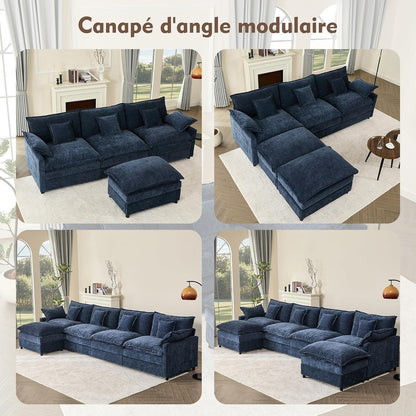Modulares U-förmiges Sofa 3-Sitzer Navyblau mit Hocker