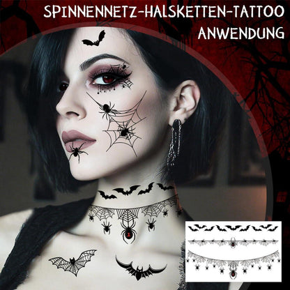 Halloween Gesichts-Tattoos 8 Blatt Fledermäuse Spinnen Augen Halskette