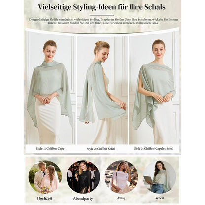 Chiffon Schal Elegant Stola für Abendkleid Hochzeit Salbei Grün Einheitsgröße