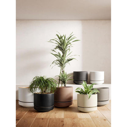 Großer Keramik Blumentopf 30 cm mit Untersetzer – Neutral Grau