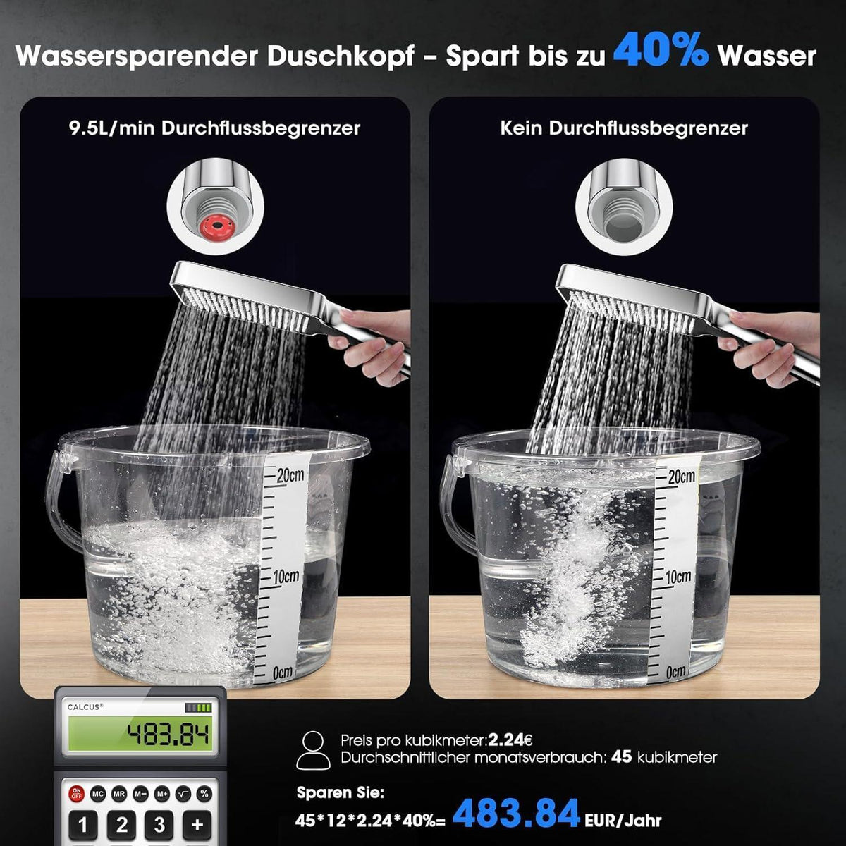 Hochdruck Duschkopf mit Schlauch 2m – Wassersparend & Flexibel