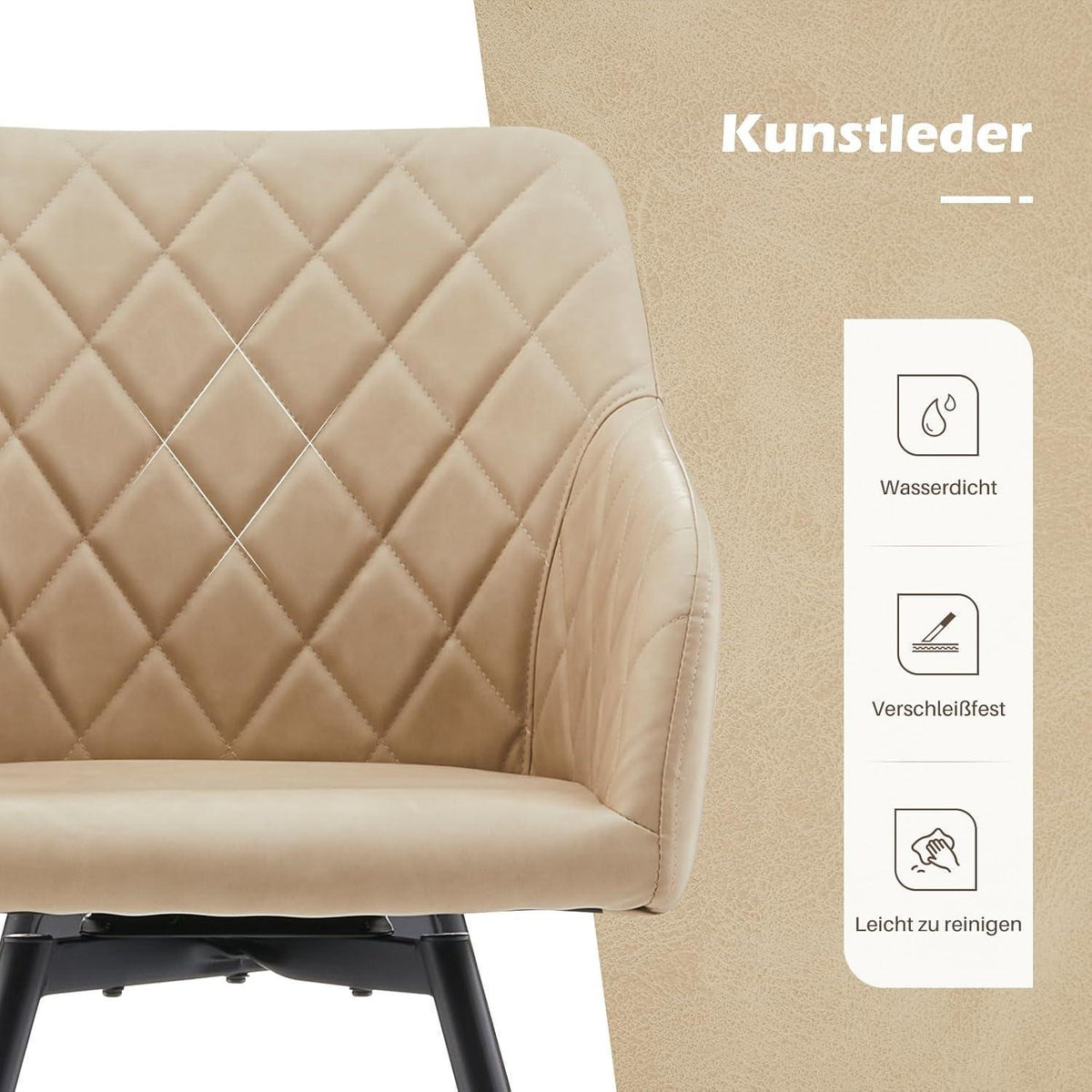 Drehbare Esszimmerstühle 2er Set, Beige Creme