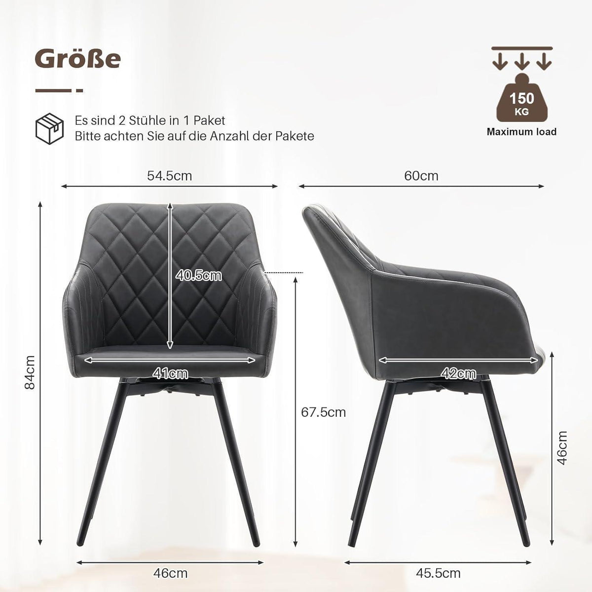Drehbare Esszimmerstühle 2er Set – Bequeme Stühle in Lederoptik